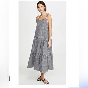 KOS Resort 100% cotton Black Gingham Check Maxi Dress Tie Shoulder size Med